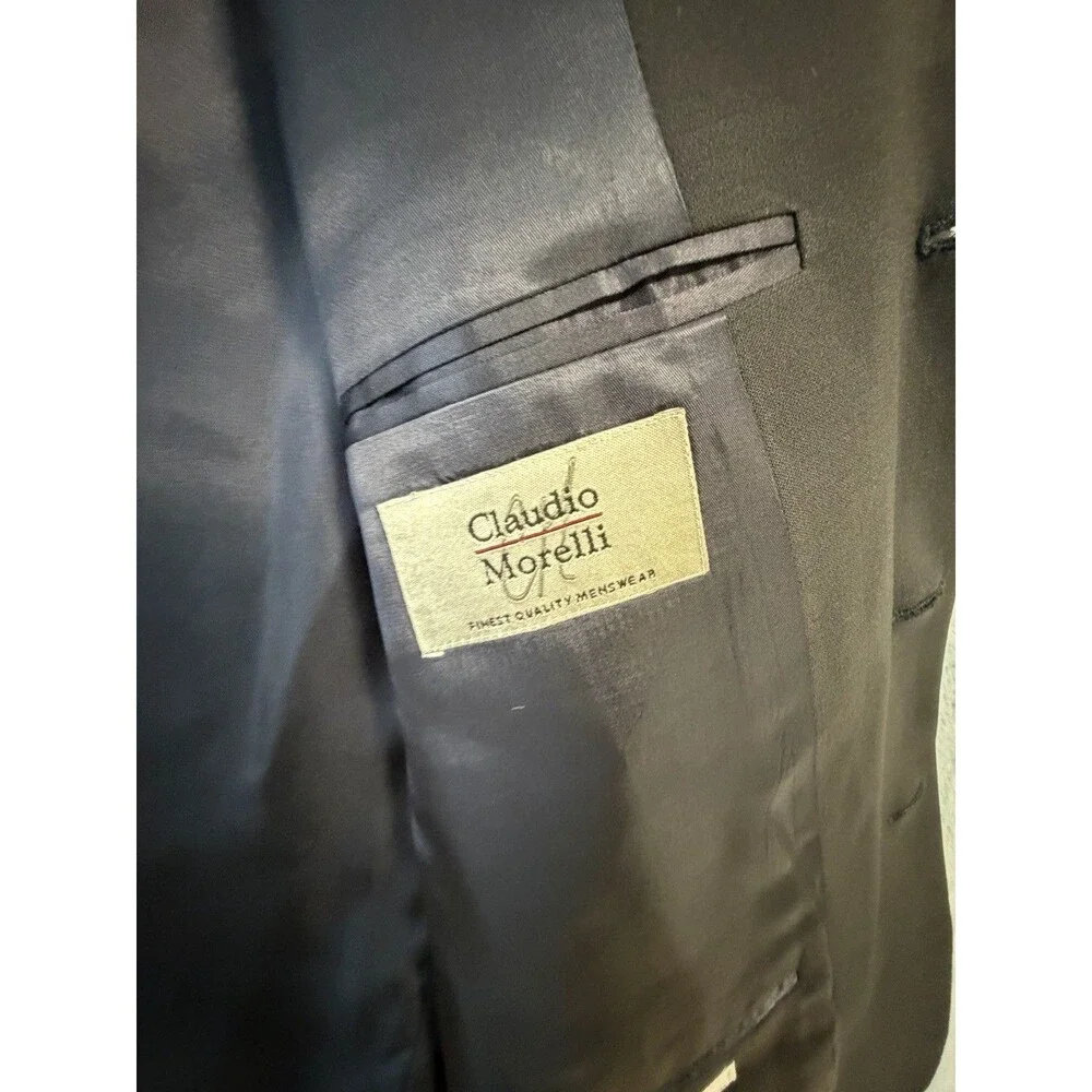 Vintage Claudio Morelli Mens 44R Navy 100% Wool Blazer Woolmark 3 Button Jacket